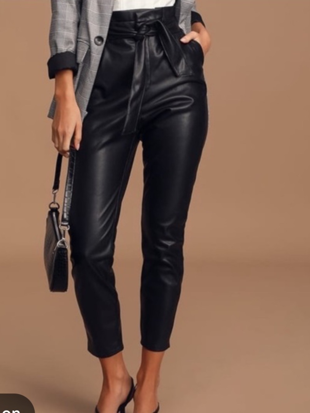 MAJORELLE Black Vegan Leather Paperbag Ankle Pants